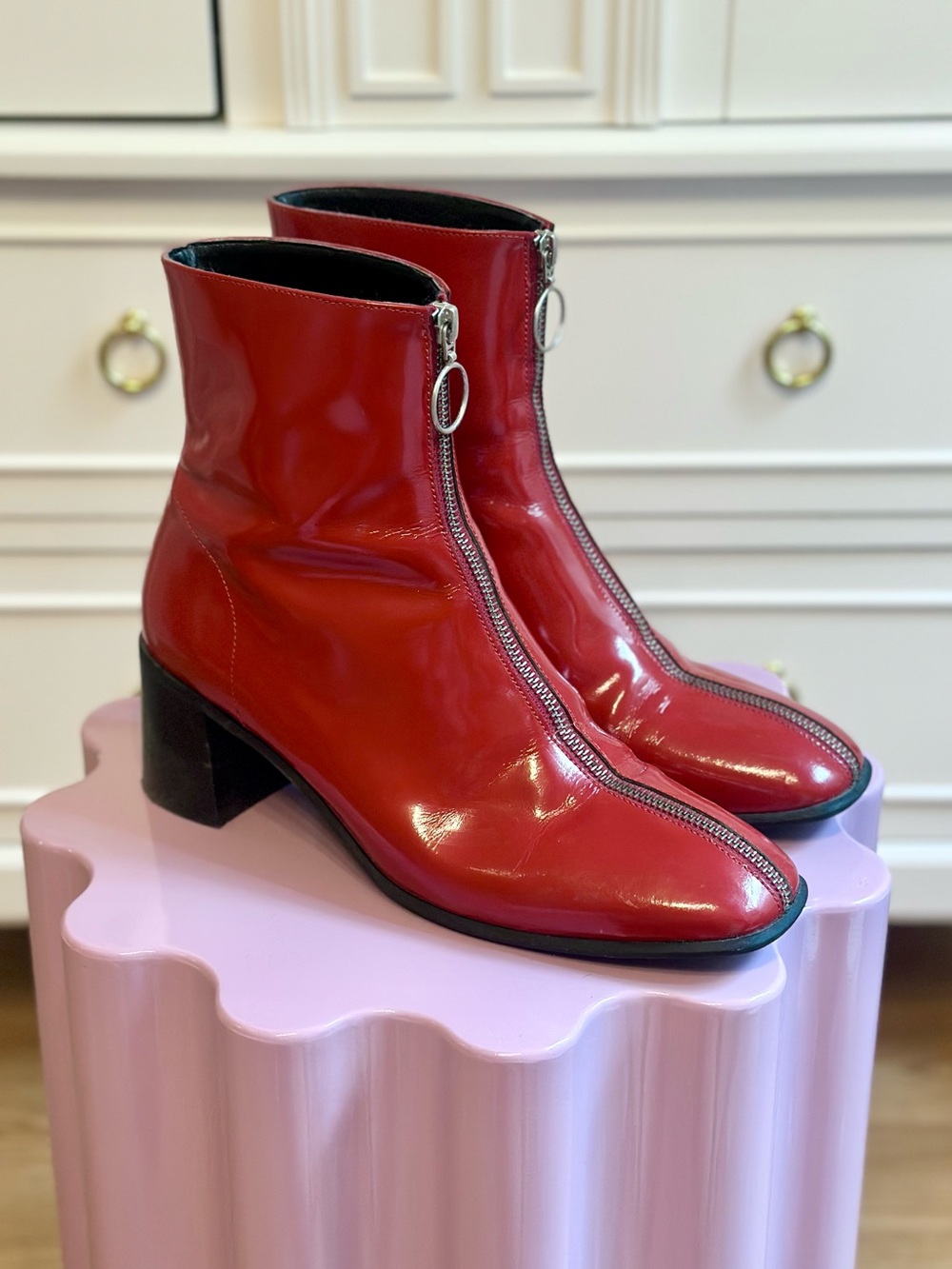 E8 by Miista front zip square toe ankle boots size 41